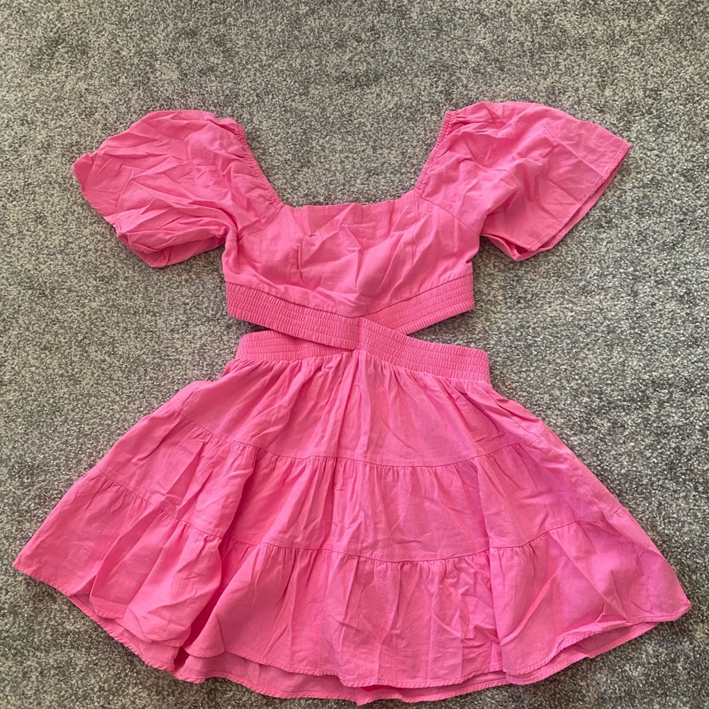 Women’s Summer Square Neck Short Sleeve Crossover Dress - Pink